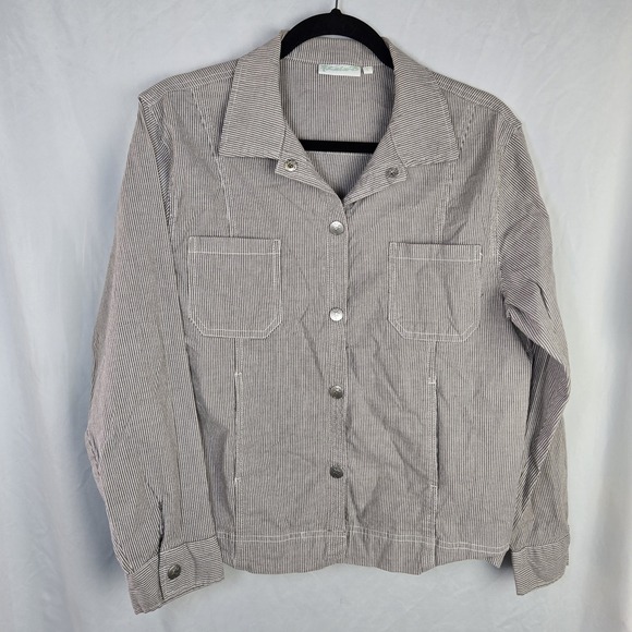 Lulu Bebe Jackets & Blazers - Lulu B Jacket Railroad Stripe Lightweight Cotton Stretch Womens Large Gray
